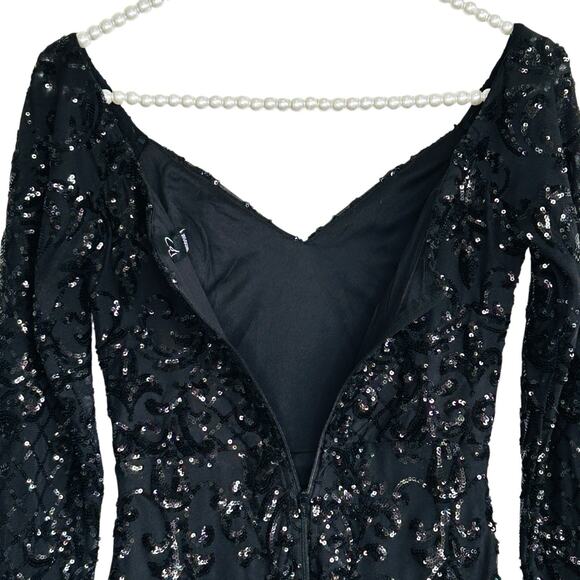 Fairy Goth Witchy Bodycon Sequin Mini Dress Womens XS L/S‎ NYE Party Glam HOCO - Picture 8 of 12